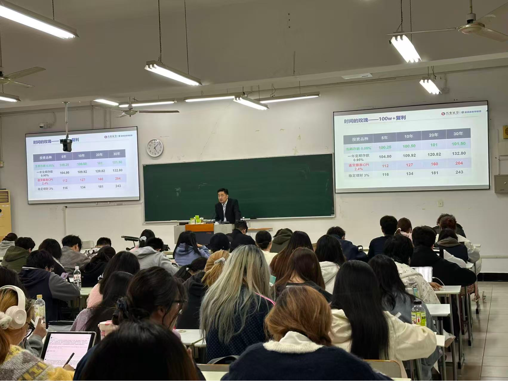 图为吴胤骏讲解复利效应